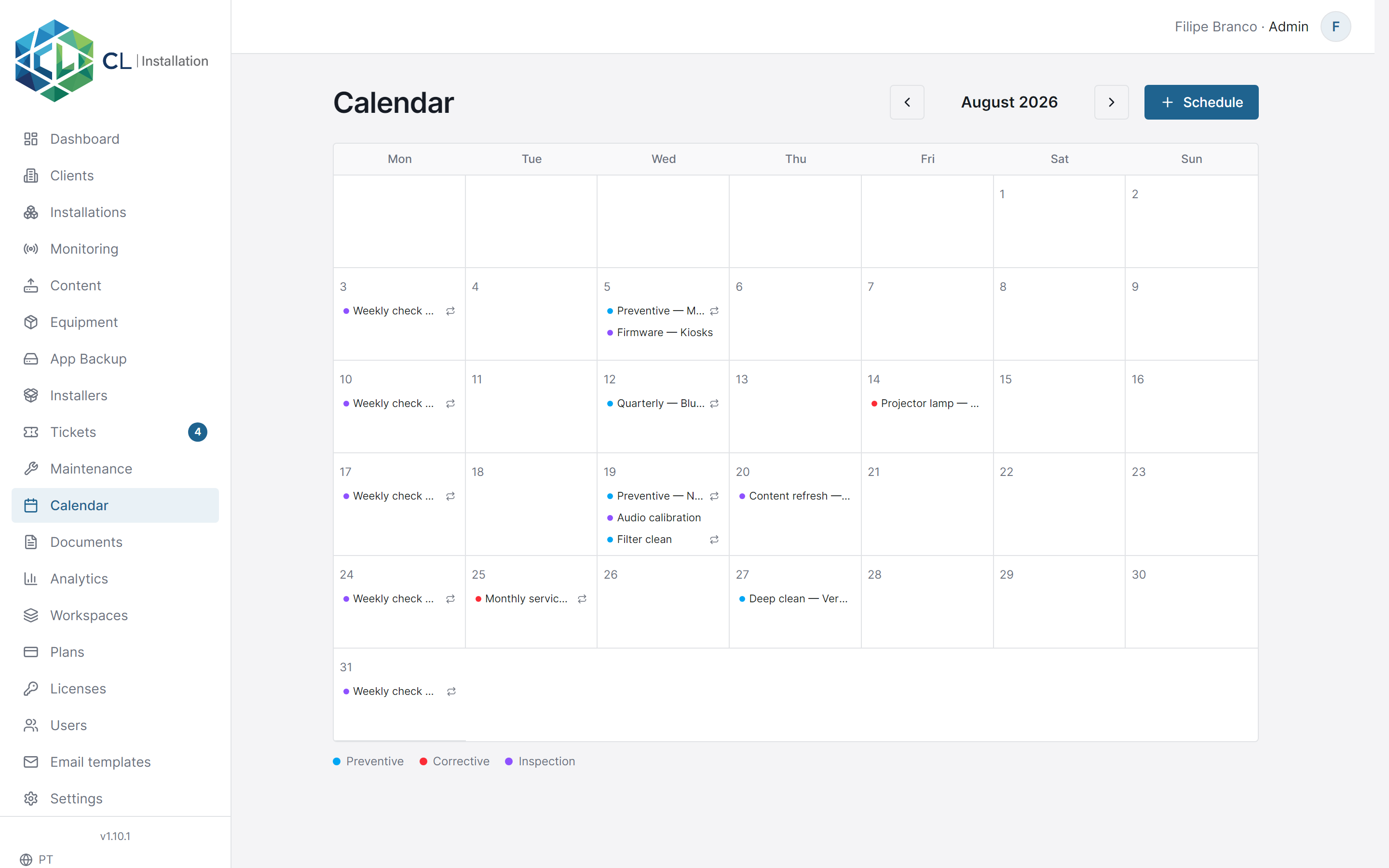 Maintenance calendar